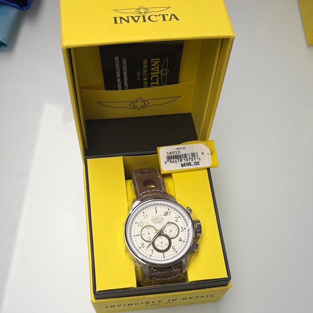 Invicta Silver and Brown Leather Men's Watch